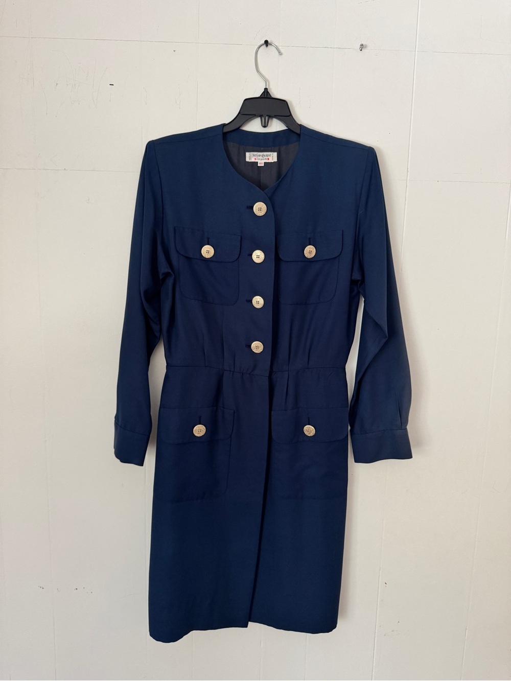 YSL Paris Vintage Button-Front Long Sleeve Dress